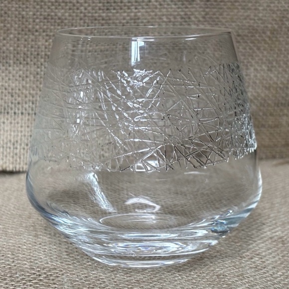 Ceska Etched Crystal Glass Tumbler Barware Candle Holder Abstract Boho Edgy